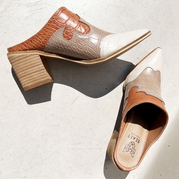 BEAST FASHION Tan and Cream Mules - Picture 3 of 12